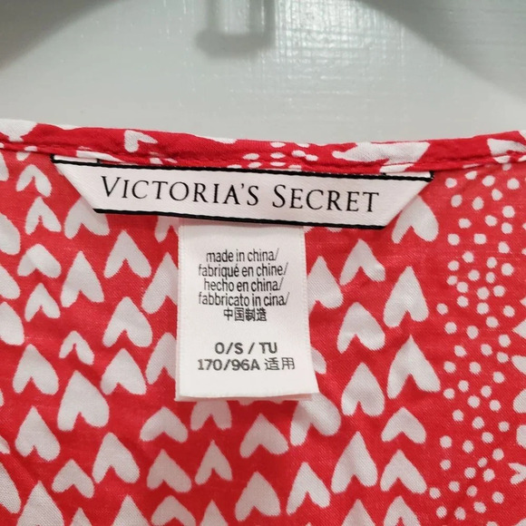Victoria's Secret Red White Heart Print Open Tie Front Short Kimono Robe OS - Picture 3 of 6